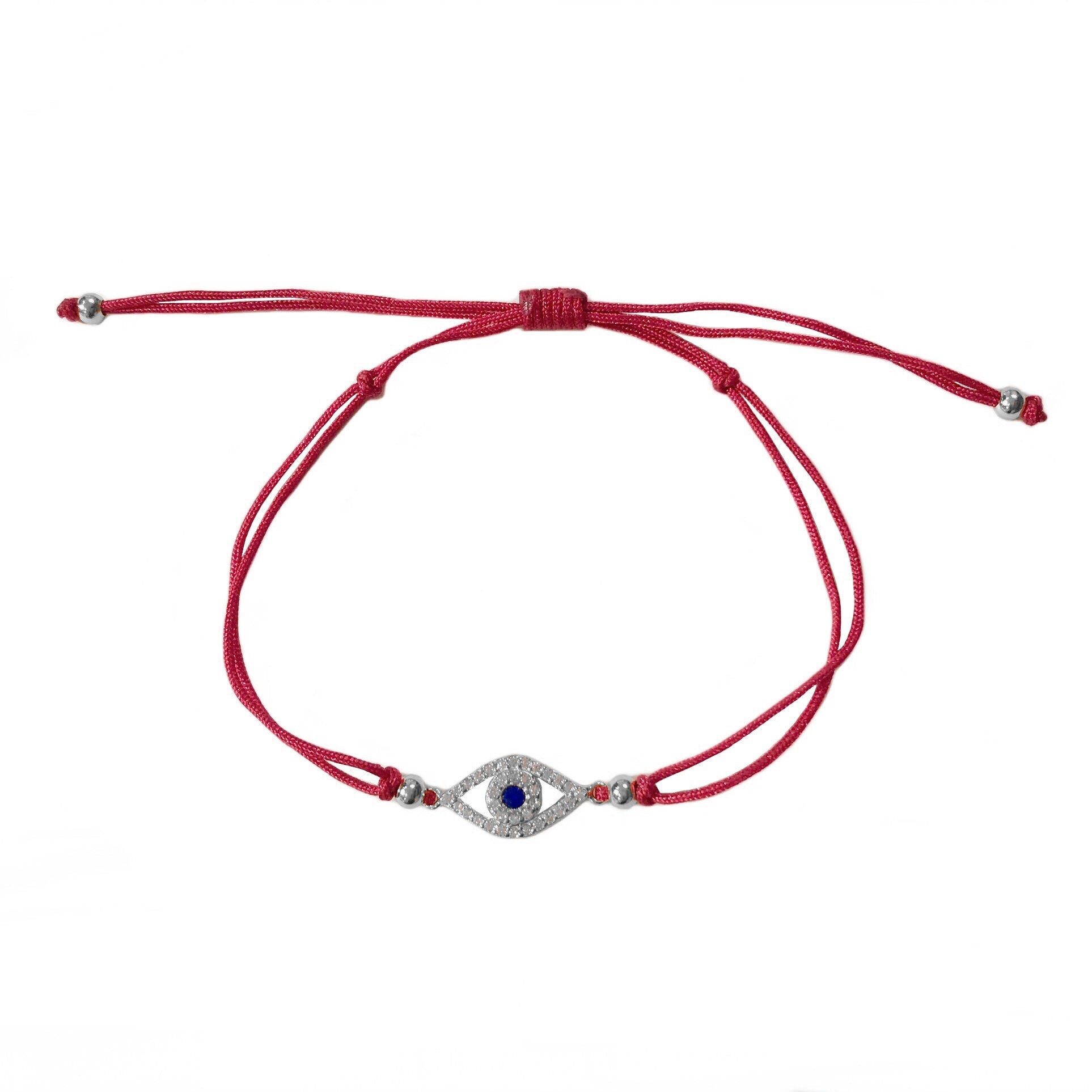 Evil Eye Flat Pendant Red Thread Adjustable Bracelet