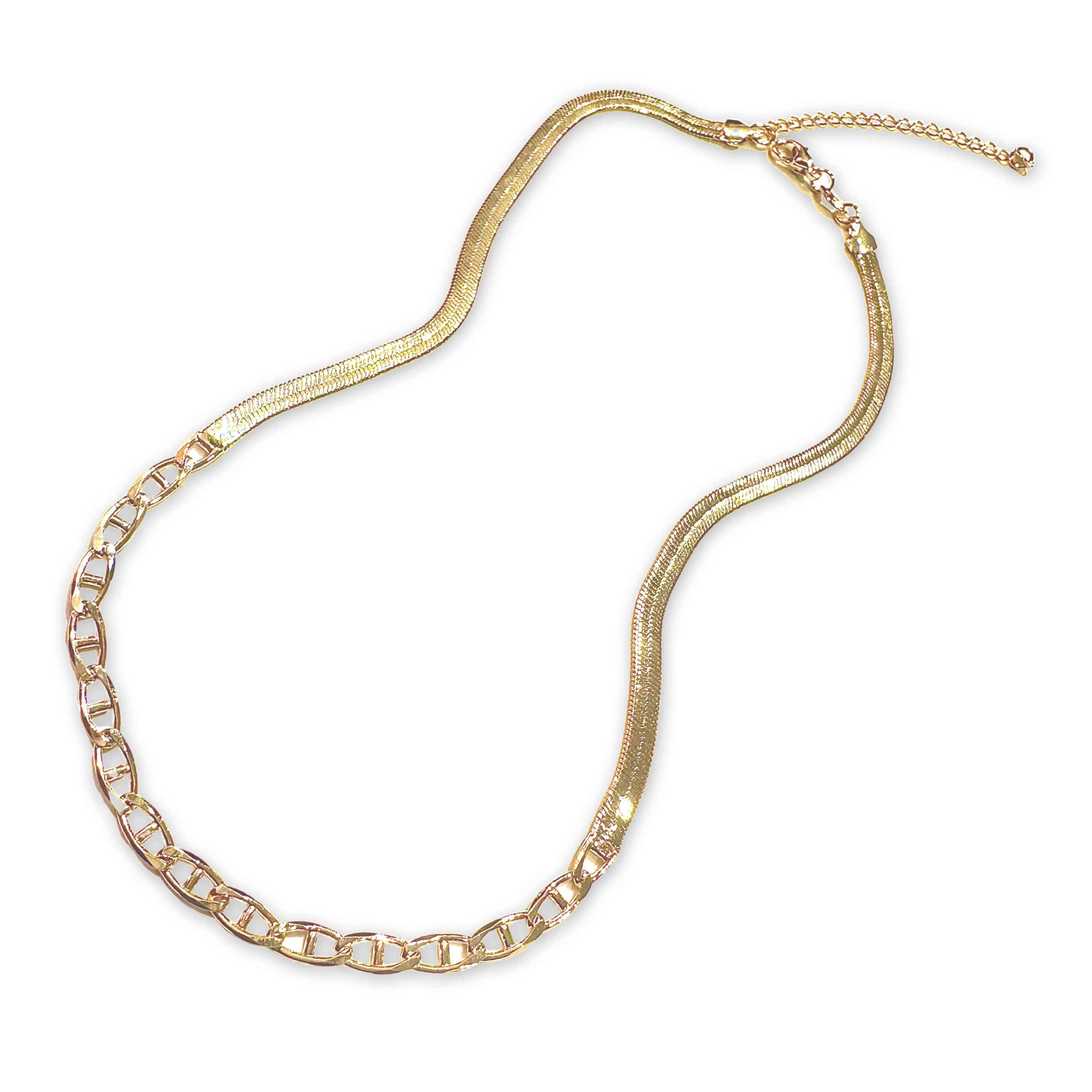 18K Gold Filled Mixed Herringbone 4mm Chain Necklace
