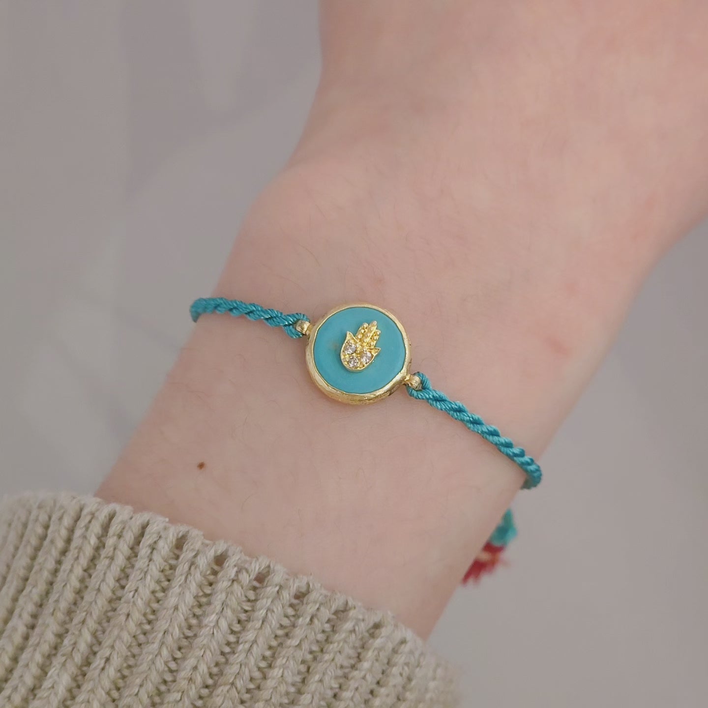 Turquoise Hamsa Tassel Thread Bracelet