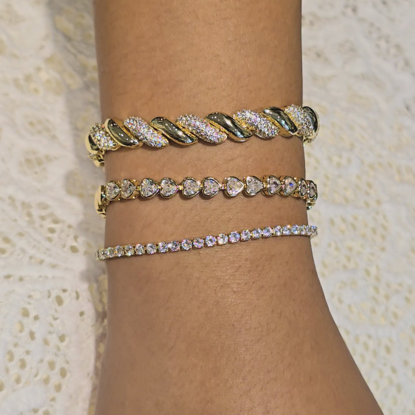 Gold Filled Gold Heart Bezel Tennis Bracelet