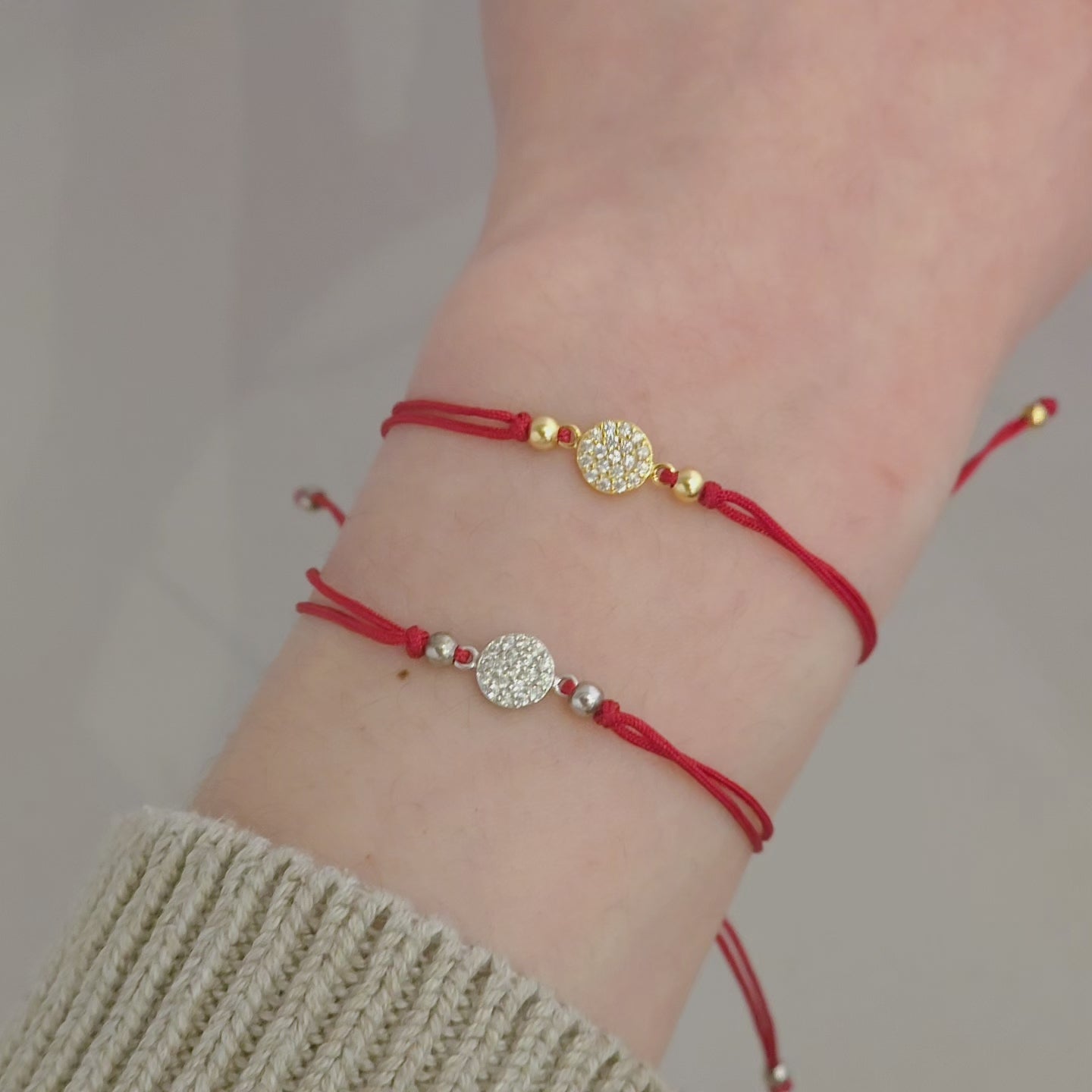 Geovana Round Paved Disc Red Thread Bracelet