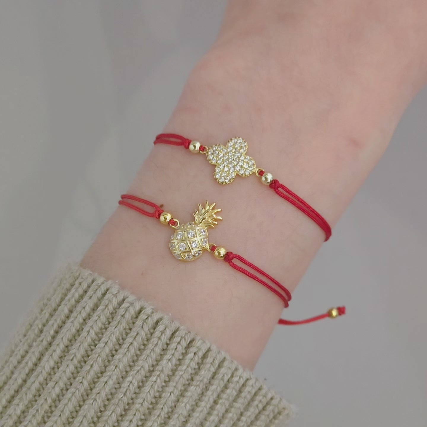 Sparkle Pineapple Red Thread Bracelet