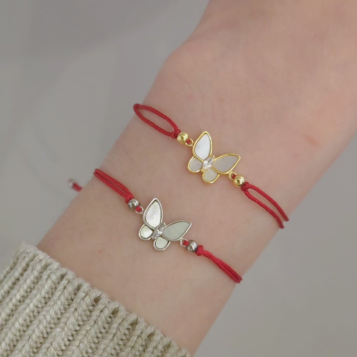 Butterfly Mother of Pearl Red Thread Bracelet