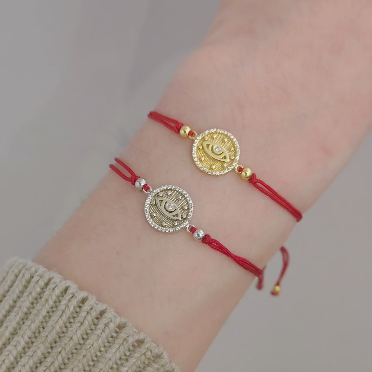 Evil Eye Texture Stars Disc Red Thread Bracelet