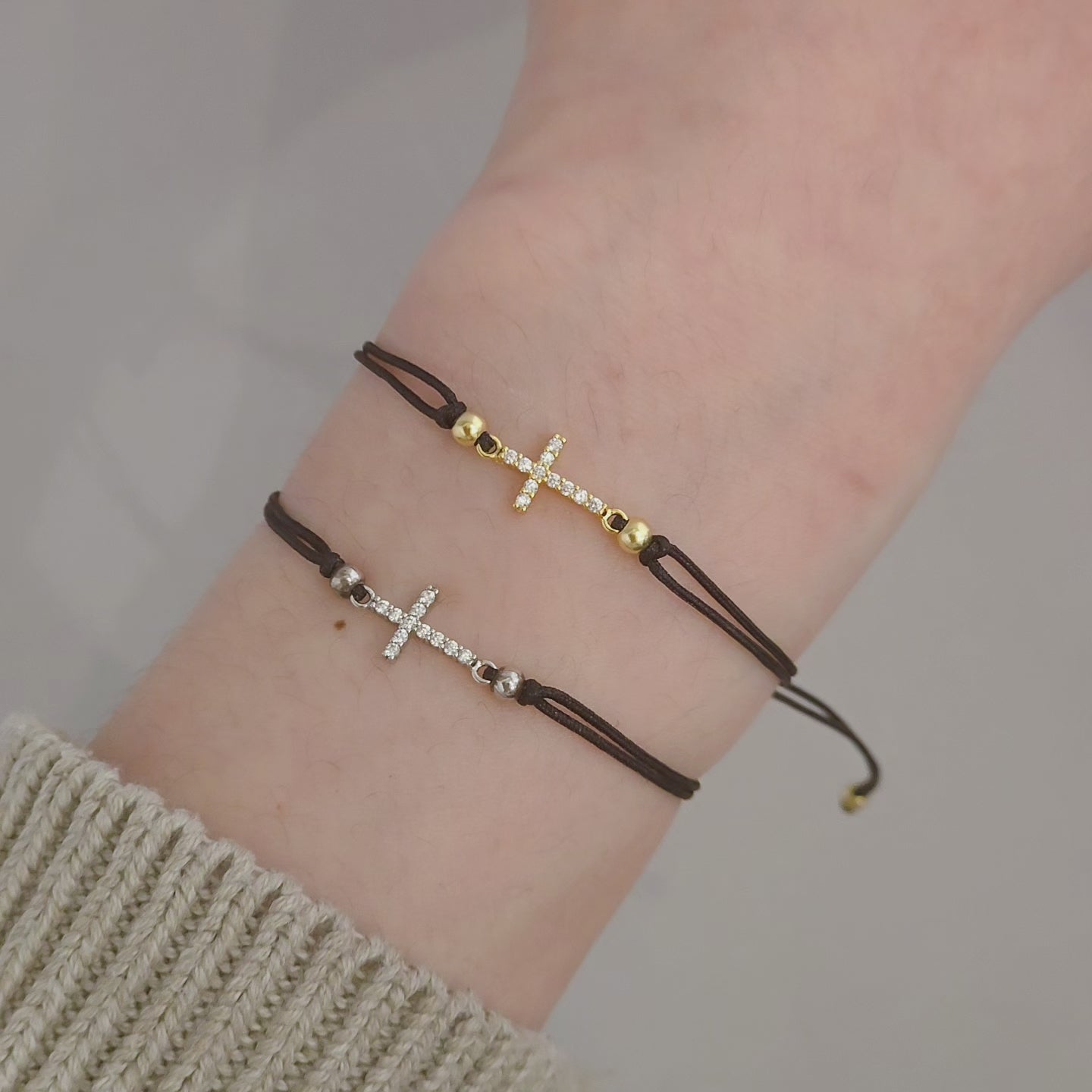 Sparkle Cross Black Thread Bracelet
