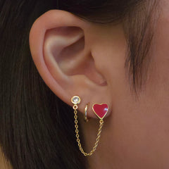 Red Heart Double Chain Stud Earrings