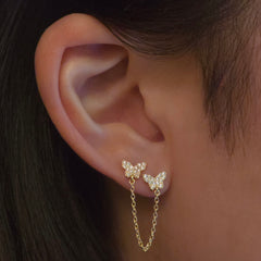 Sweet Double Butterfly Chain Stud Earrings