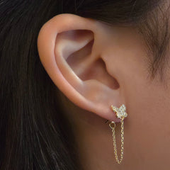 Butterfly Ear Chain Stud Earrings