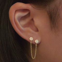 Circle Disc Double Chain Stud Earrings