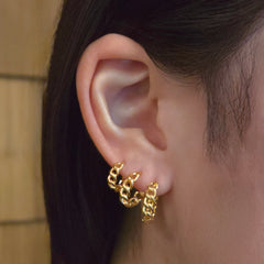 Gold Filled Cuban Chain Huggie Hoops Set