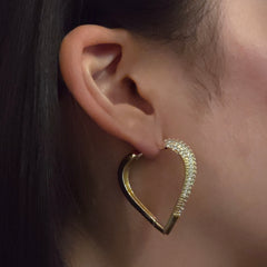 18K Gold Filled Heart Pave Hoops