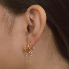 Double Huggie Plain Chain Earrings