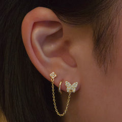 Butterfly Flora Double Chain Stud Earrings