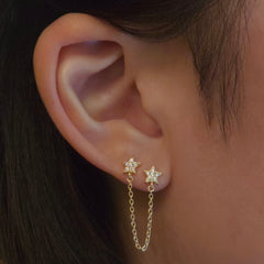 Star Double Chain Stud Earrings
