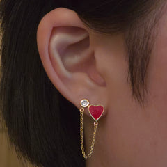Red Heart Double Chain Stud Earrings