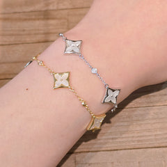 Pointed Flora Mother of Pearl Bezel Station Bracelet
