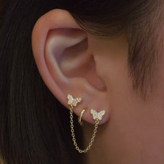 Sweet Double Butterfly Chain Stud Earrings
