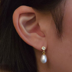 Bezel Stud Pearl Drop Earrings