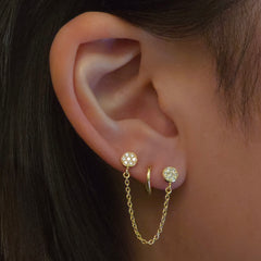 Circle Disc Double Chain Stud Earrings