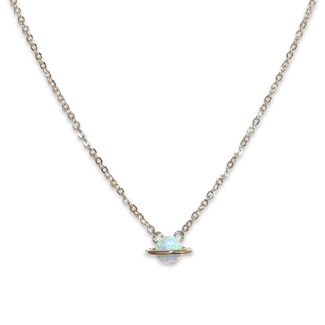 Opaline Saturn Planet White Opal Mini Necklace