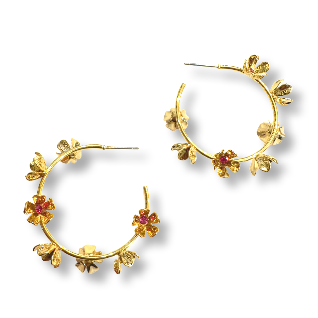 Pearlised White Flower Hoop Earrings - Lovisa