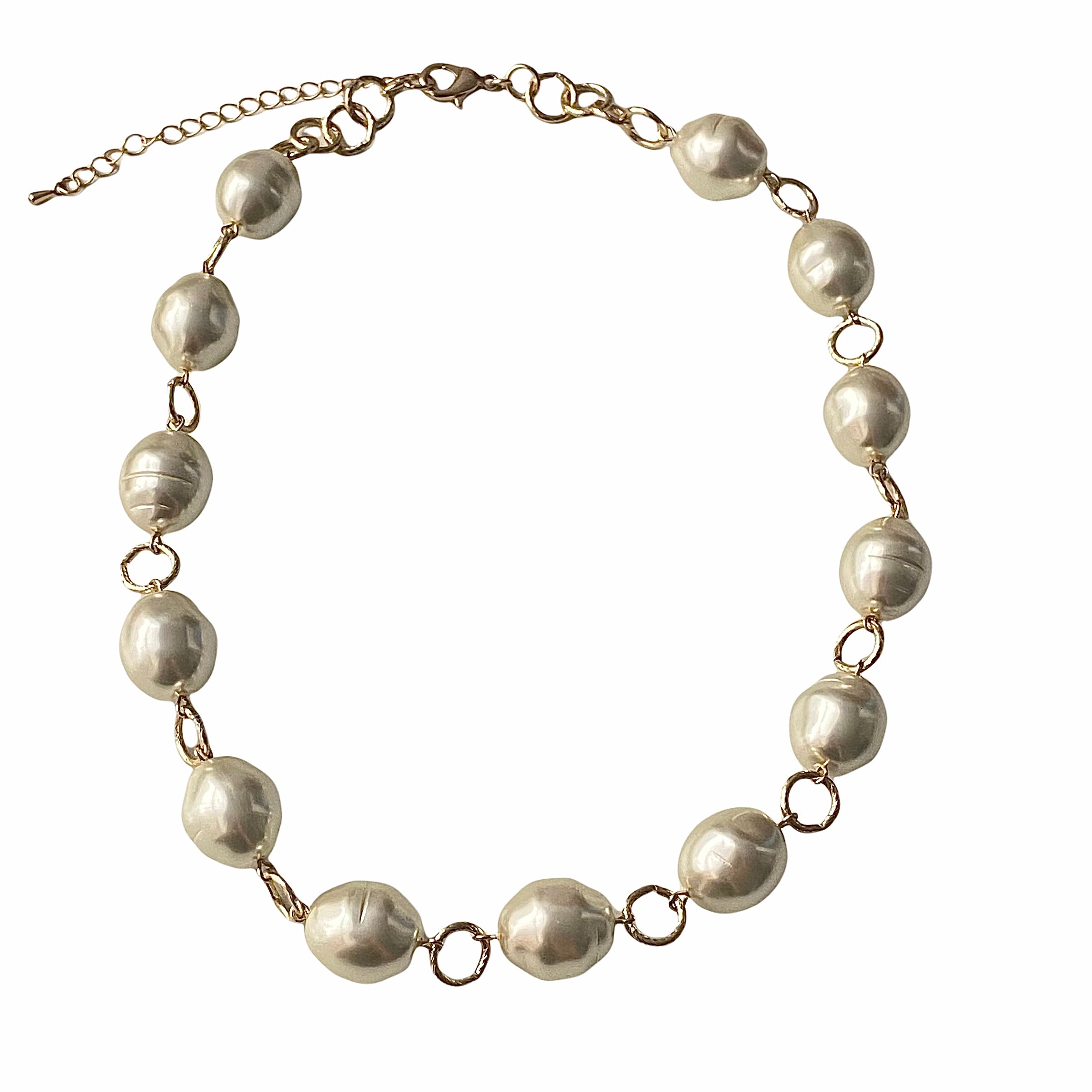 Freshwater Pearl Gold Link Necklace