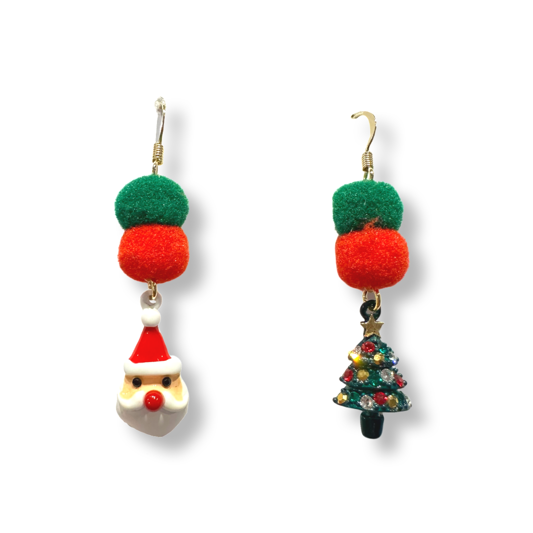 Holiday Santa Tree Drop Mix Earrings