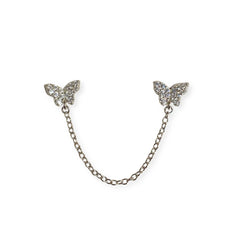 Sweet Double Butterfly Chain Stud Earrings