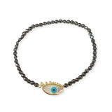 Evil Eye Lash Hematite Stretch Bracelet