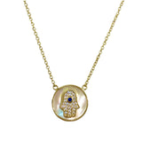 Hamsa Disc Mother of Pearl Necklace