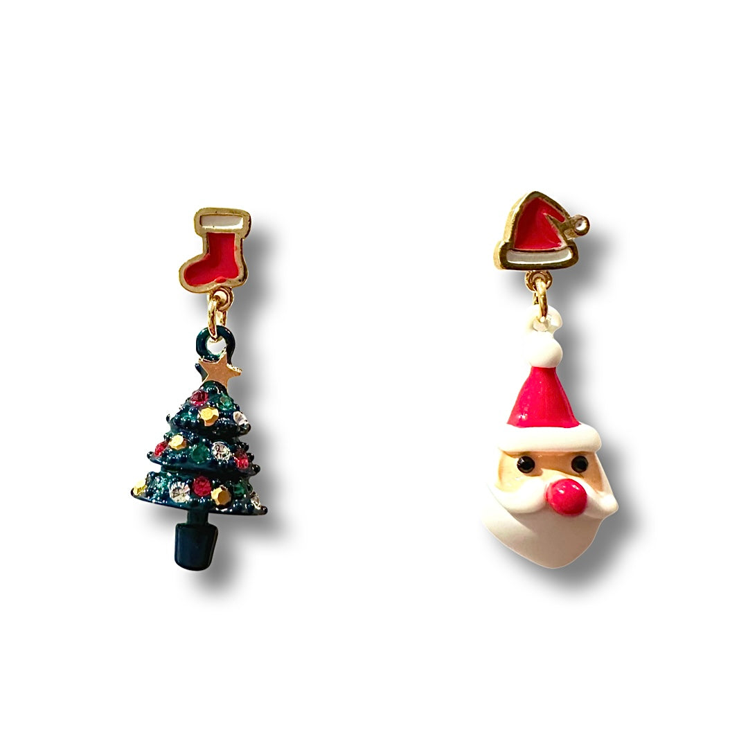 Holiday Santa Tree Dangle Earrings