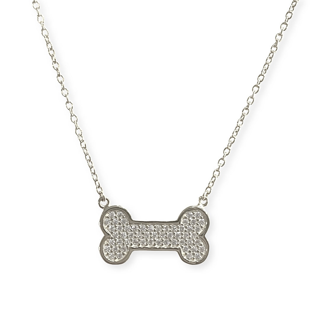 14K White Gold Dog Bone Necklace - thegoldsmith