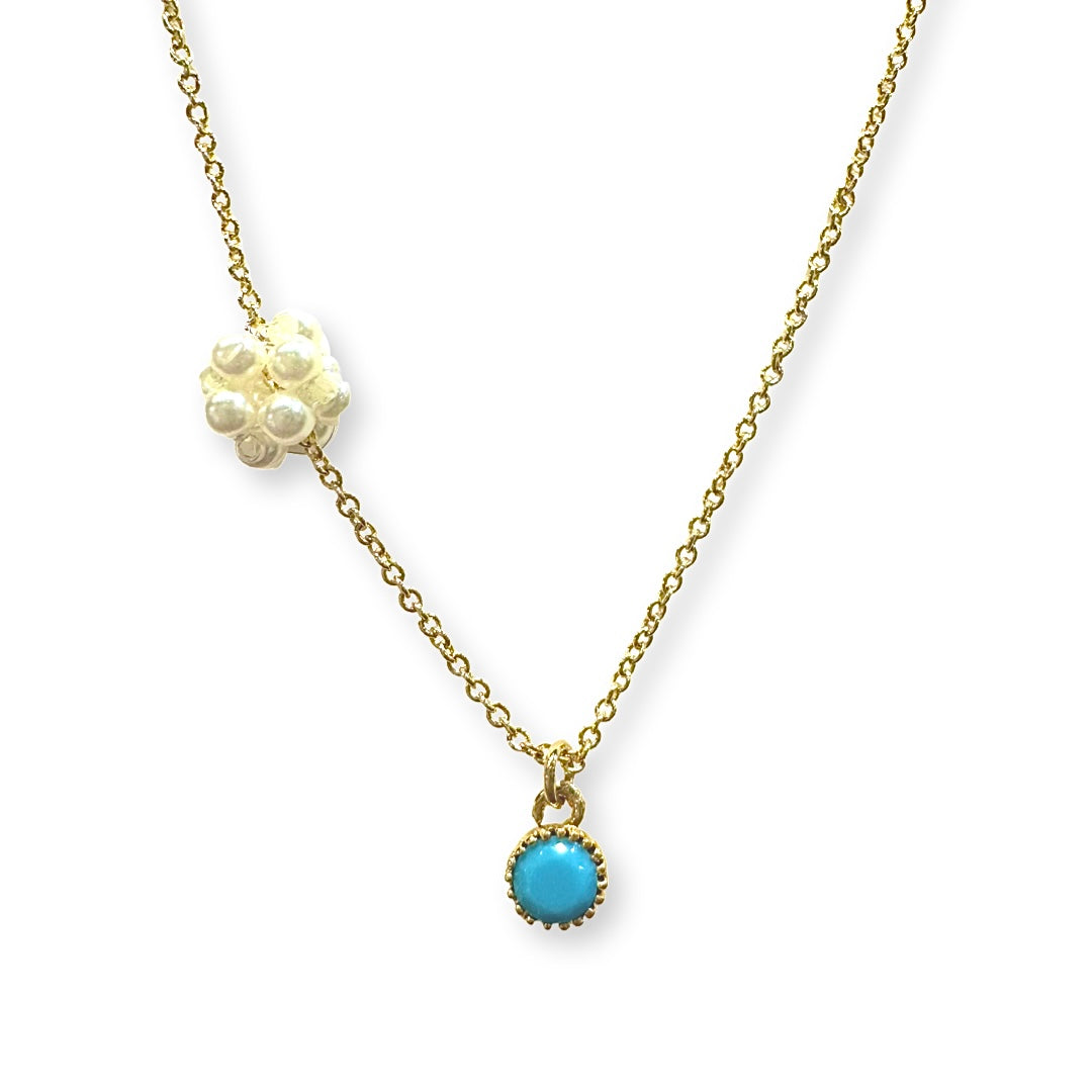 Pearl Cluster Birthstone Bezel Necklace