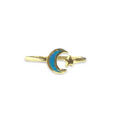 Opaline Moon & Star Blue Opal Ring