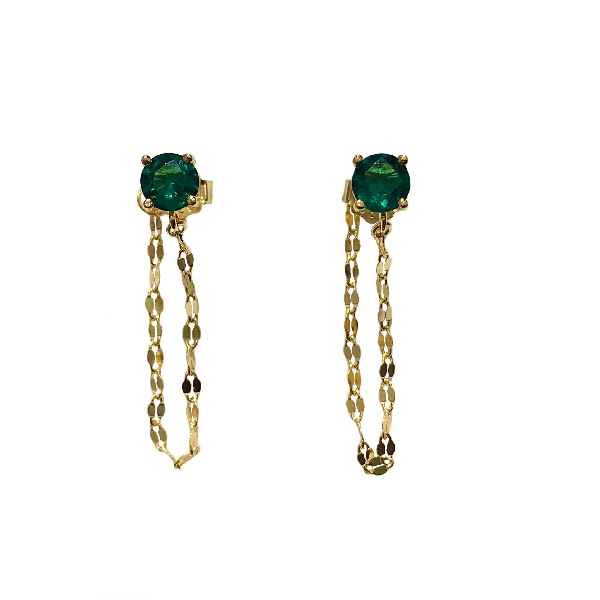 Amy Emerald Twisted Chain Studs