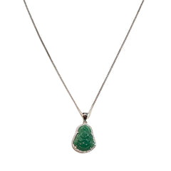 Sterling Silver Buddha Jade 24” Necklace