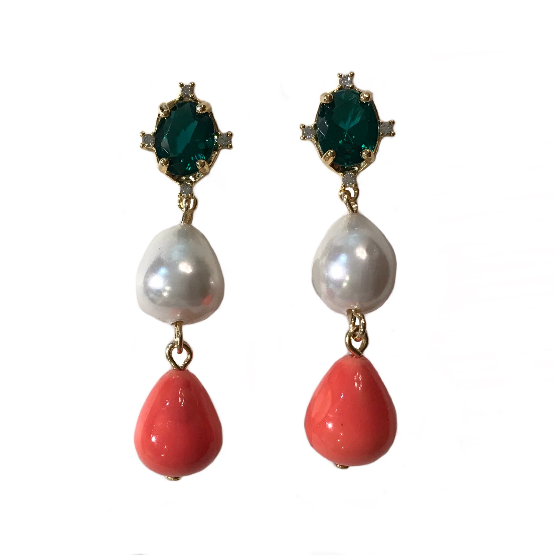 Emerald Pearl Drop Statement Earrings