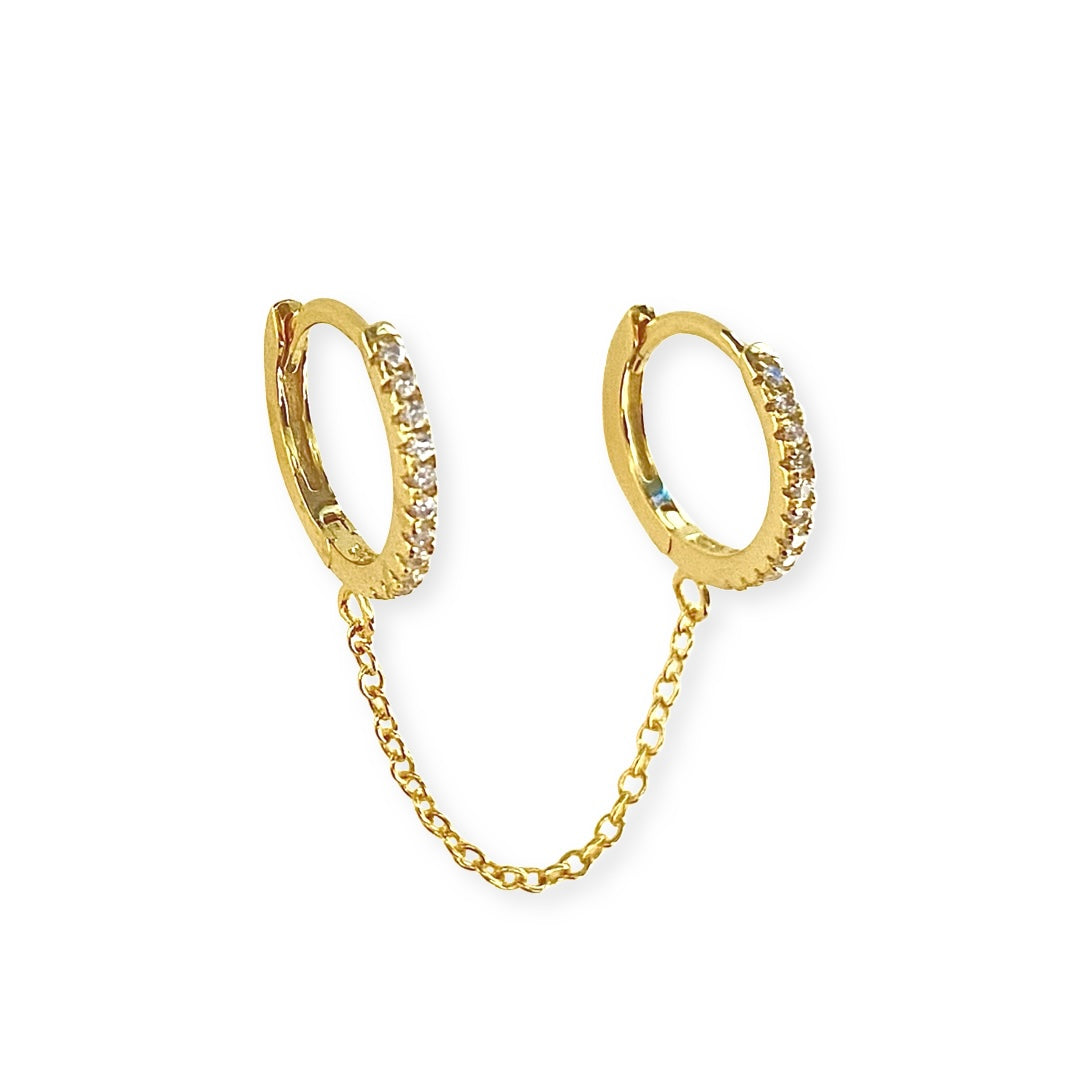 Double Huggie Sparkle Chain Earrings