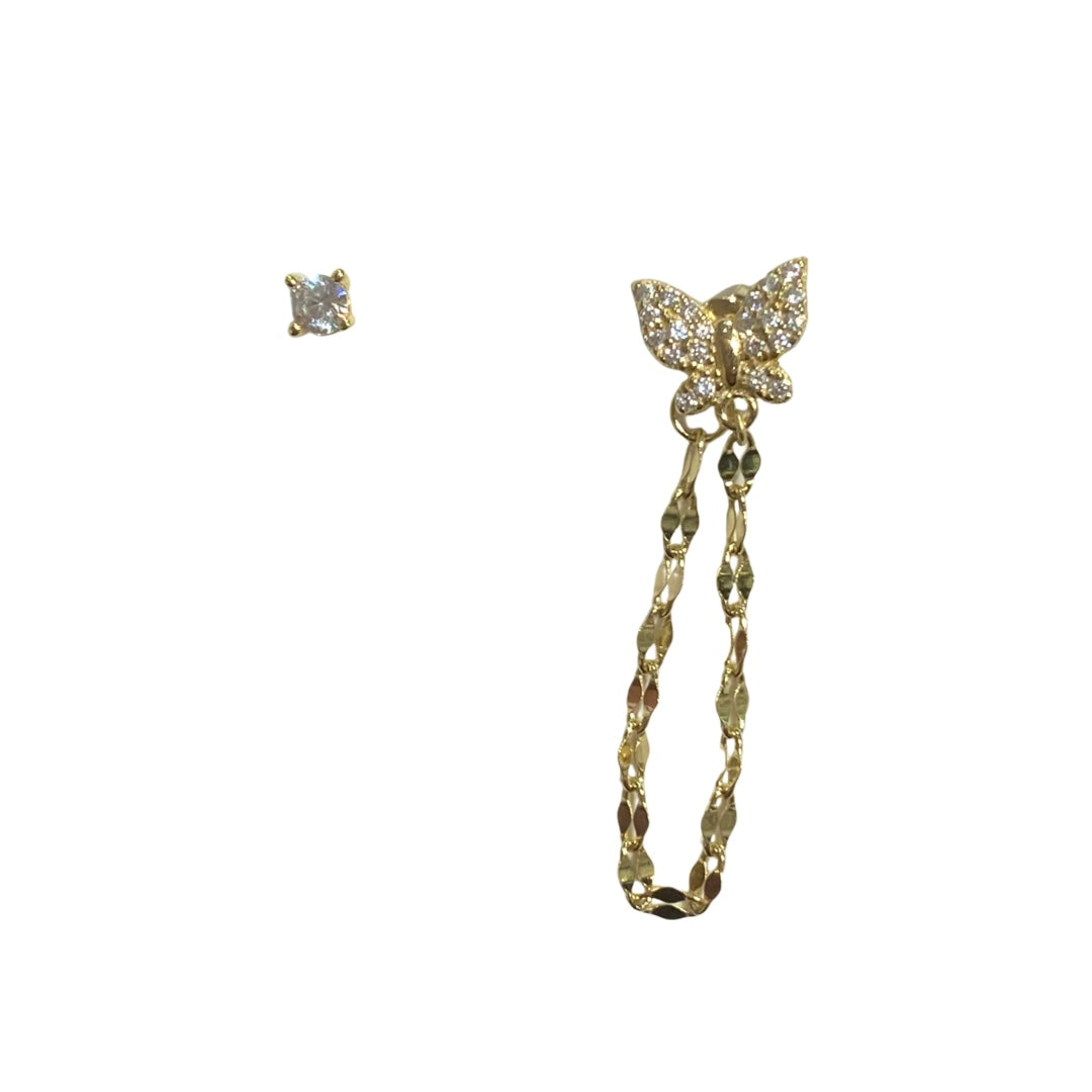 Sweet Butterfly Chain Stud Unbalanced Earring Set