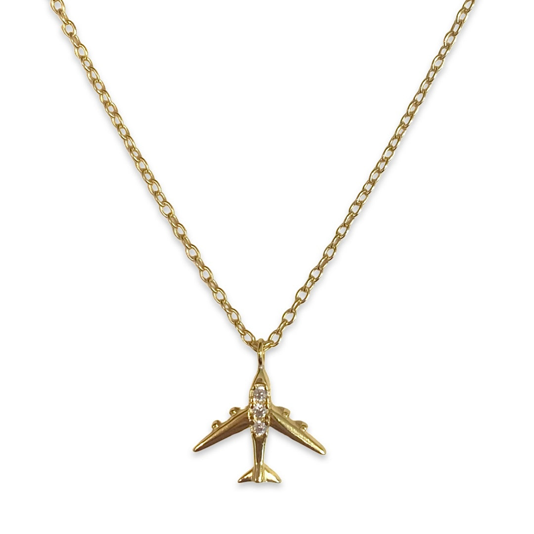 gold airplane necklace