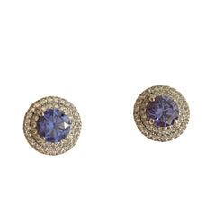 Adriene Round Birthstone Double Halo Studs