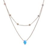 Layered Blue Opal Hamsa Bezel Necklace