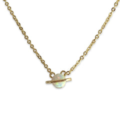 Opaline Saturn Planet White Opal Mini Necklace
