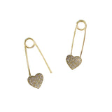 Safety Pin Heart Sparkle Earrings
