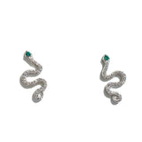 Sterling Silver Emerald Snake Stud Earrings