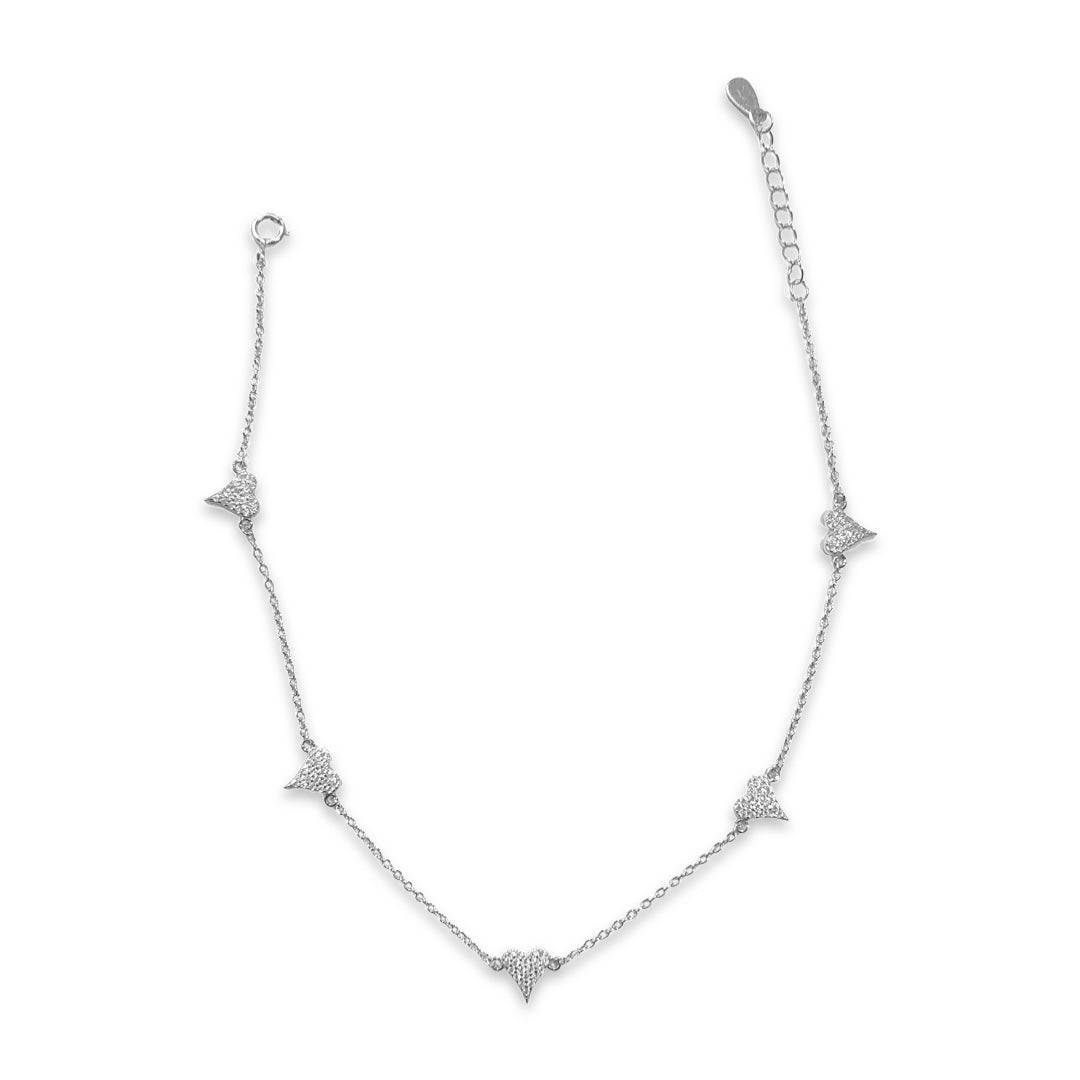 Pointed Heart Pave Station Anklet