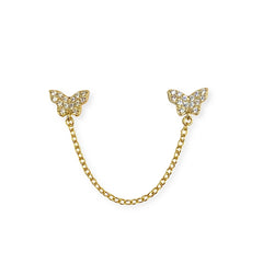 Sweet Double Butterfly Chain Stud Earrings