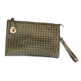 Michelle Buckle Basket Woven Clutch Crossbody Handbag