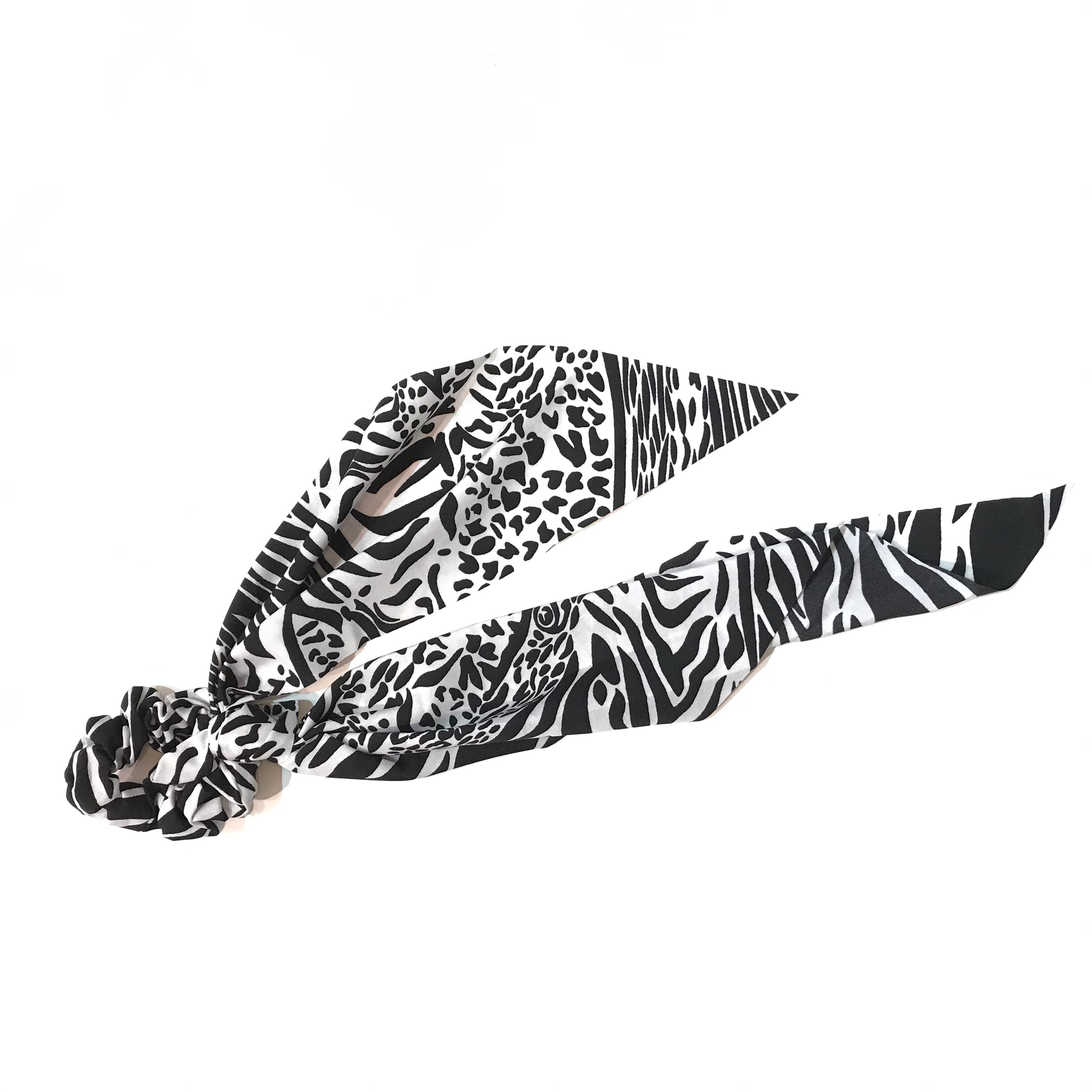 Hair Ponytail Scrunchie Scarf Animal Prints White