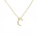 White Opal Crescent Moon Charm Necklace